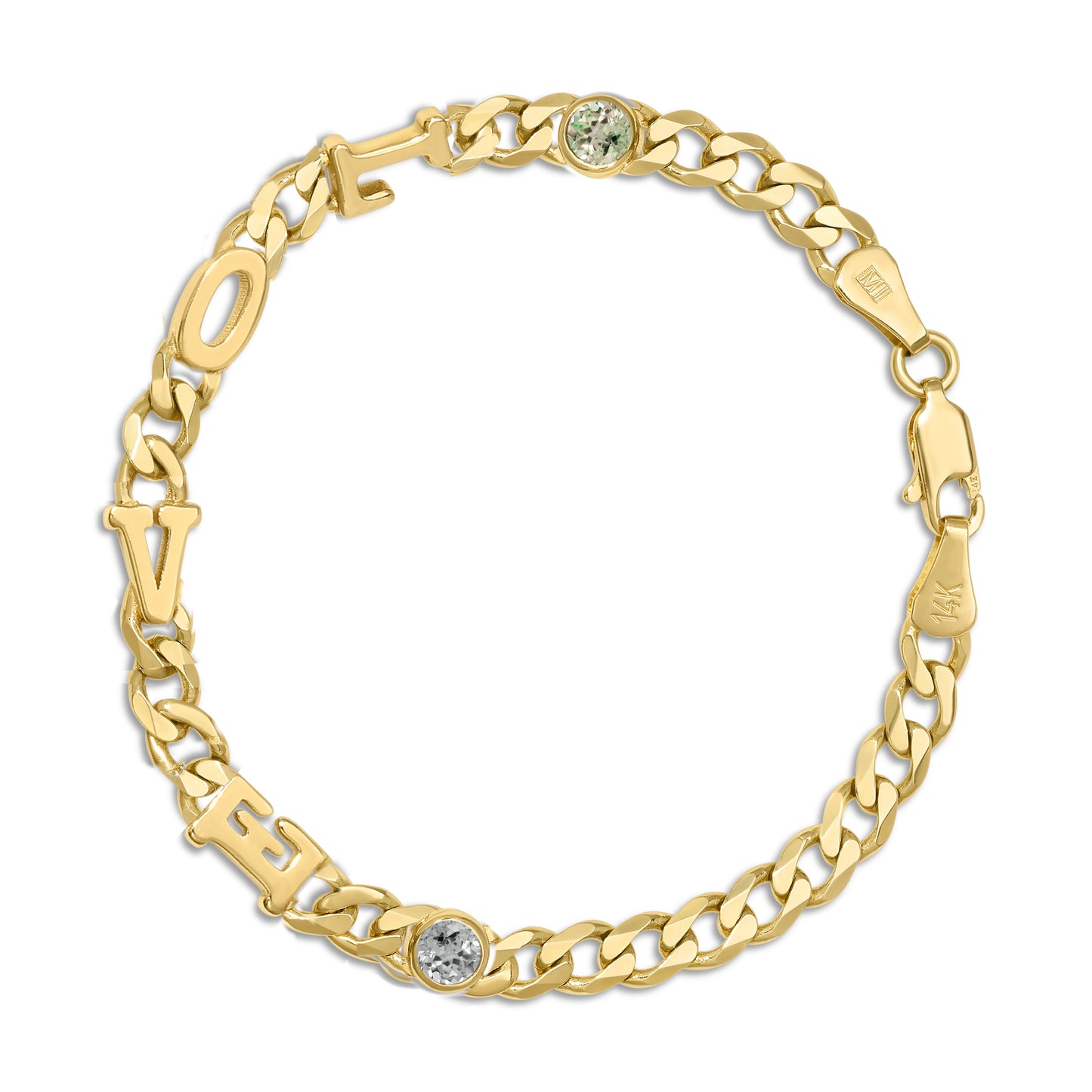 Large curb chain bracelet with Gold letters