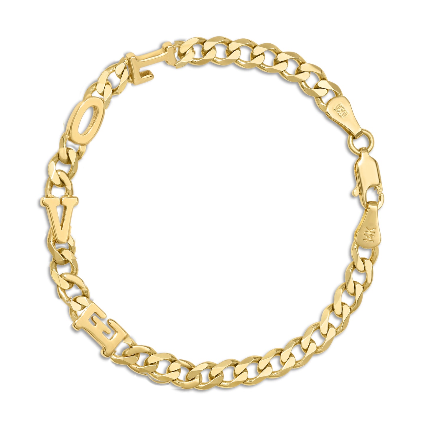 Large curb chain bracelet with Gold letters
