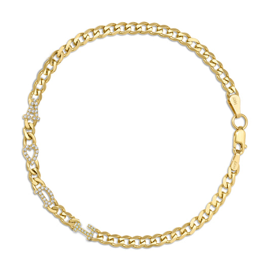 Small curb chain bracelet with pave letters