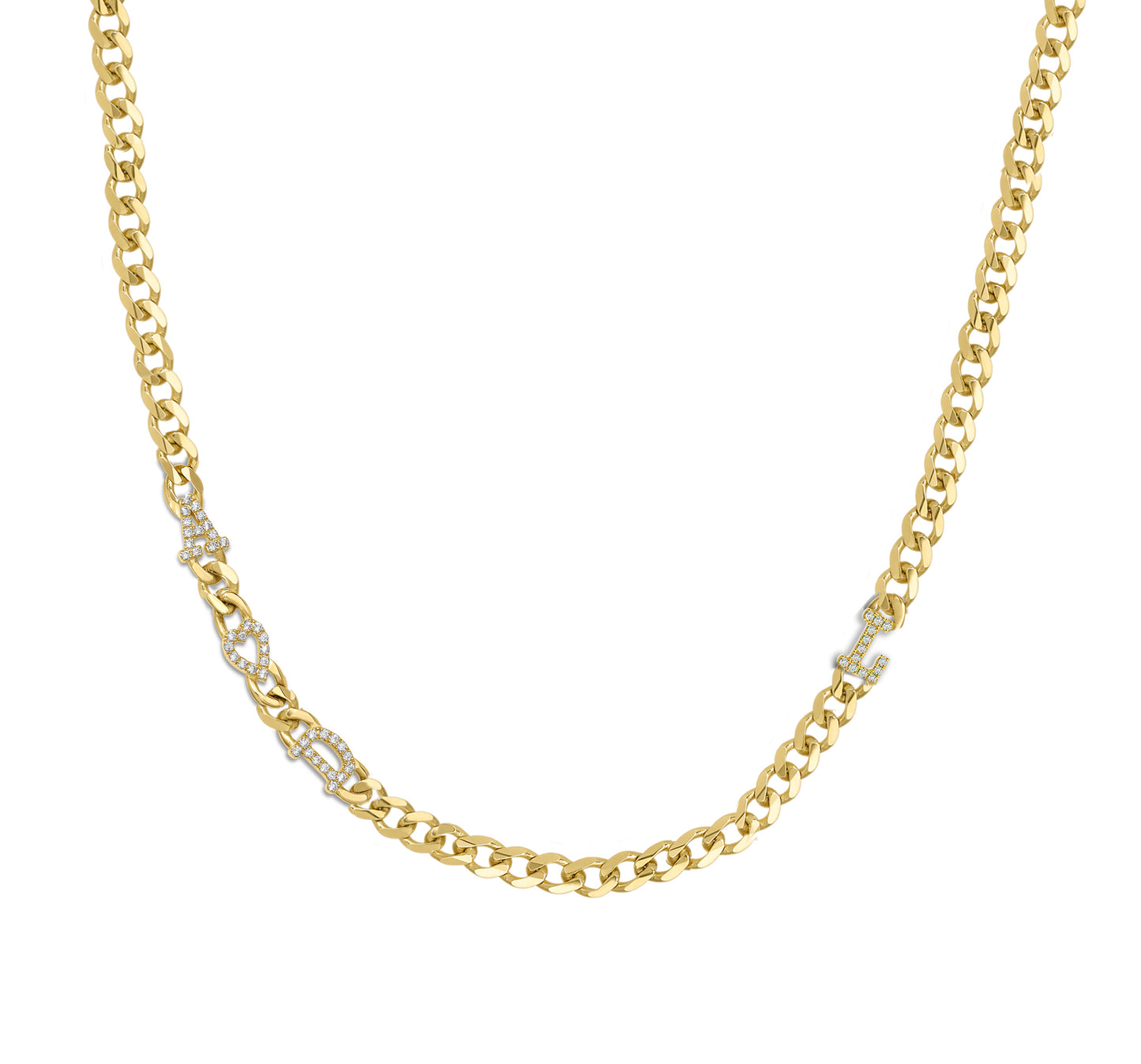 Small curb chain necklace with pave letters
