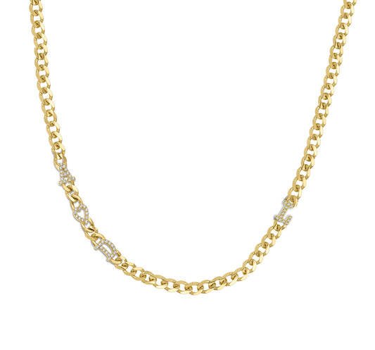Small curb chain necklace with pave letters