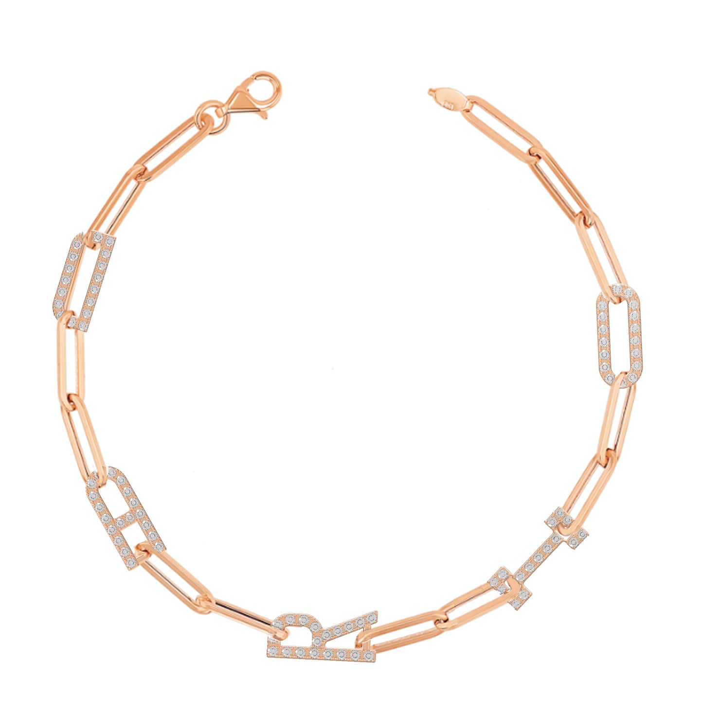 Paper clip chain Bracelet with pave letters