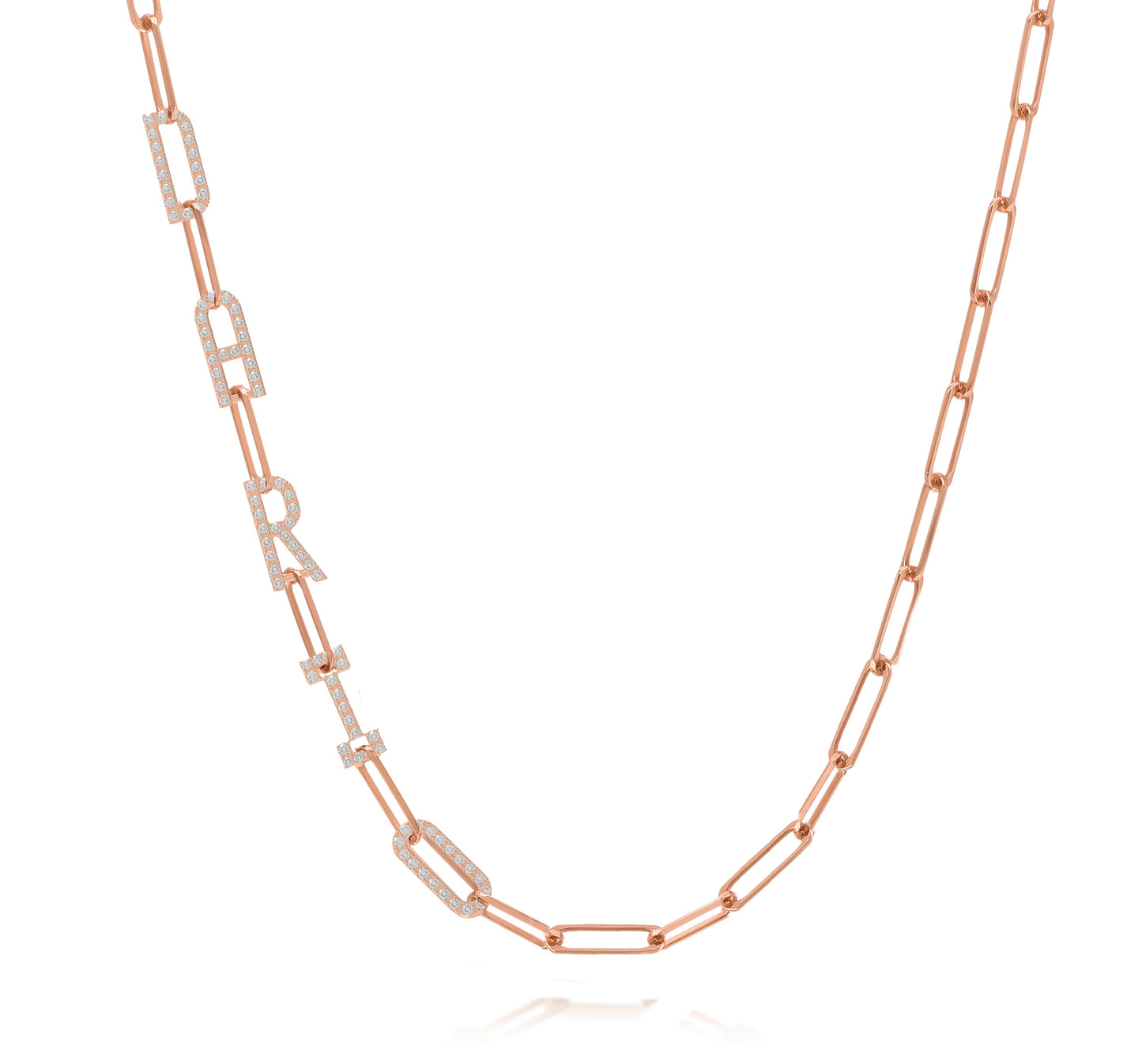 Paper clip chain necklace with pave letters
