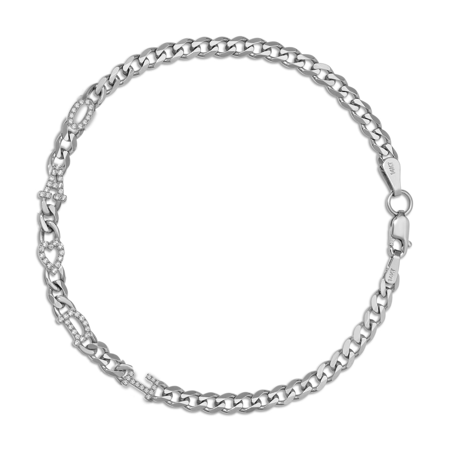 Small curb chain bracelet with pave letters