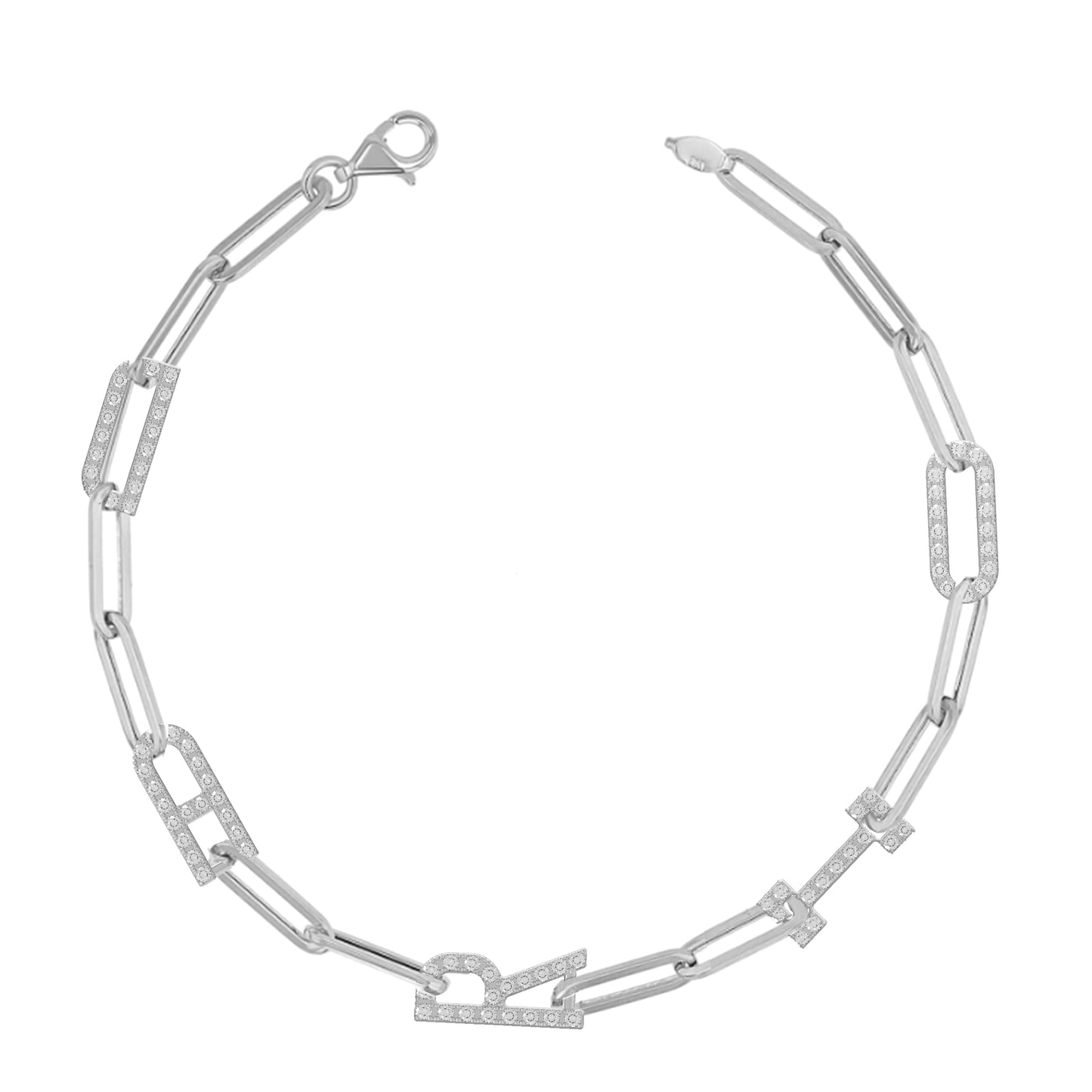 Paper clip chain Bracelet with pave letters