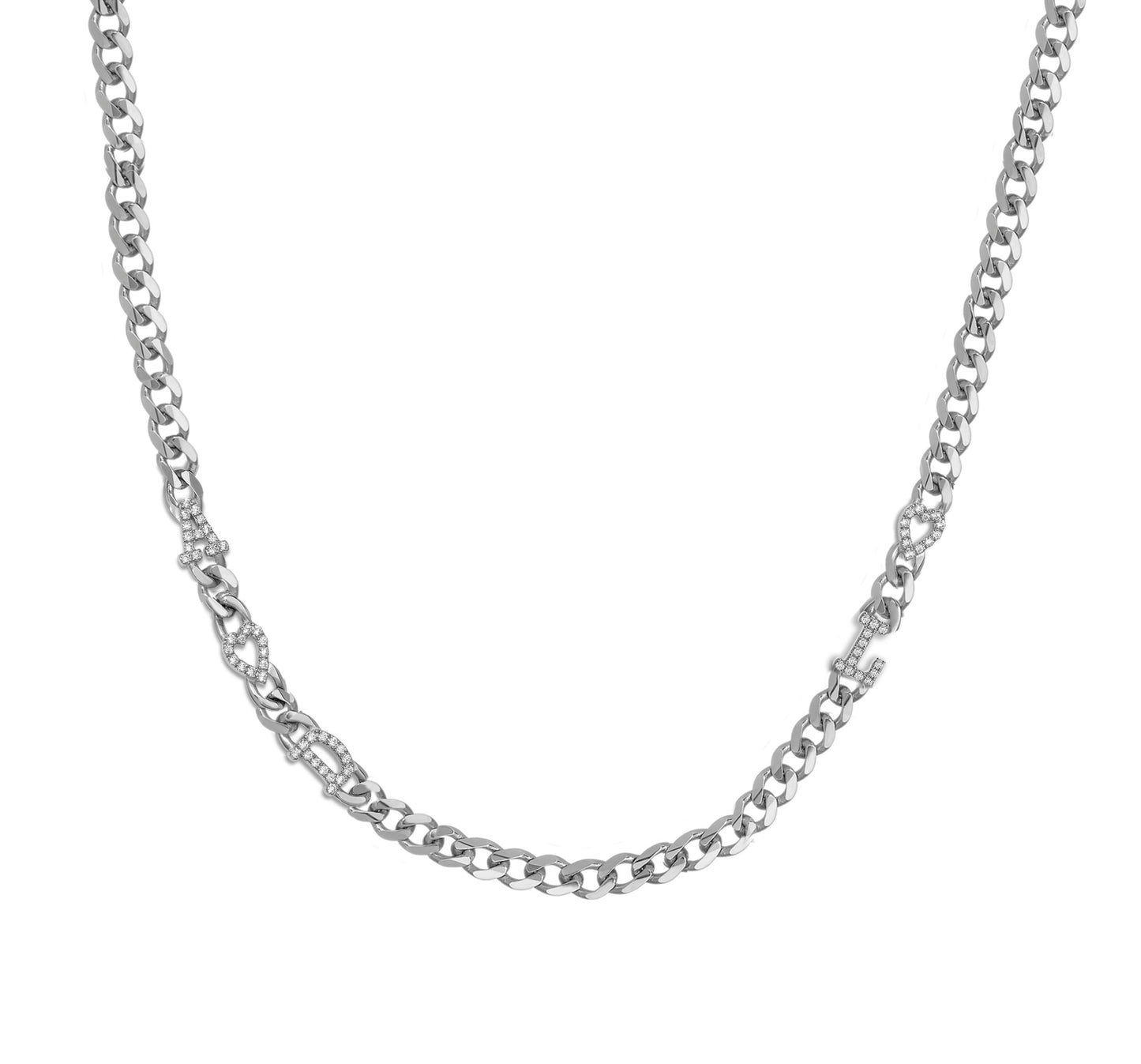 Small curb chain necklace with pave letters