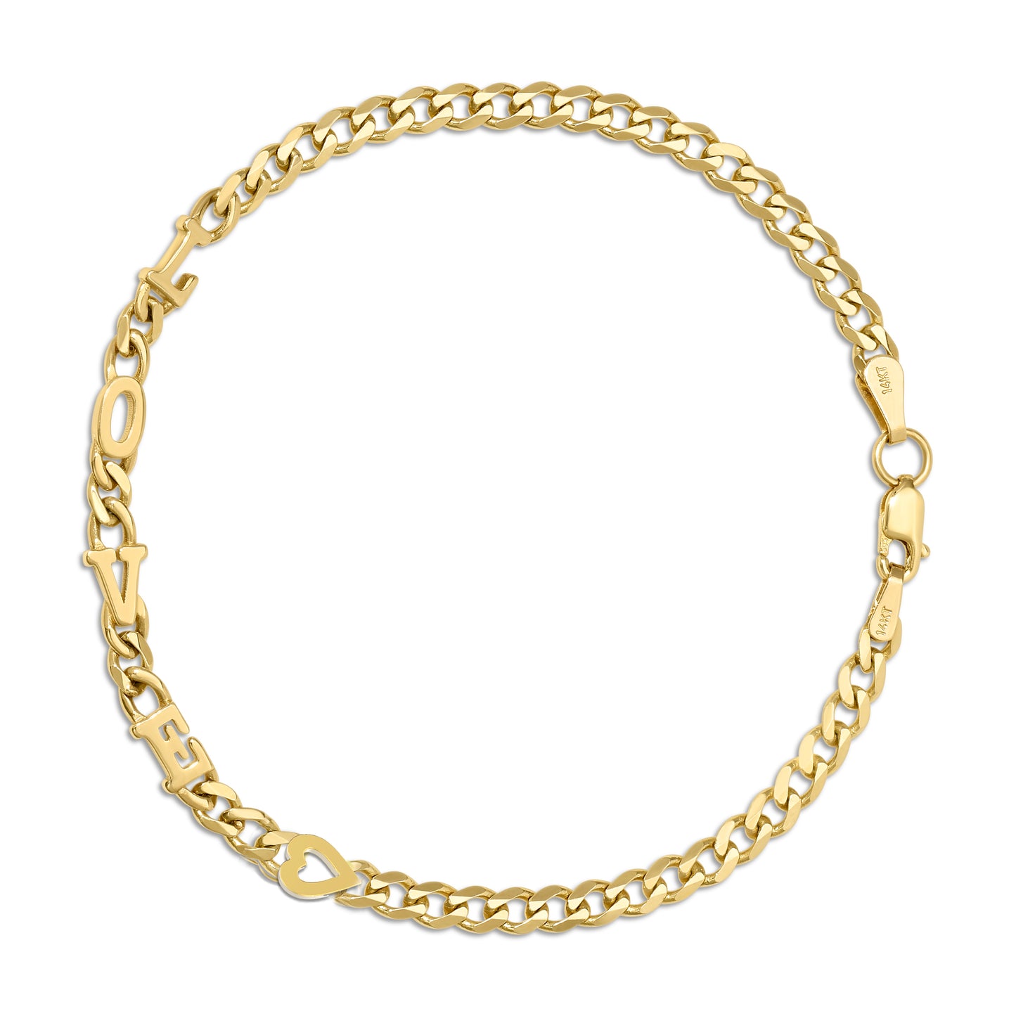 Small curb chain bracelet with Gold letters