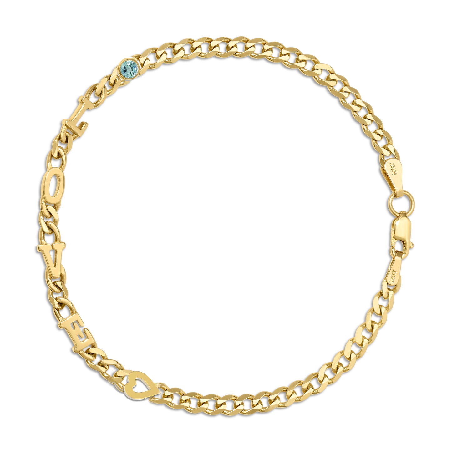 Small curb chain bracelet with Gold letters
