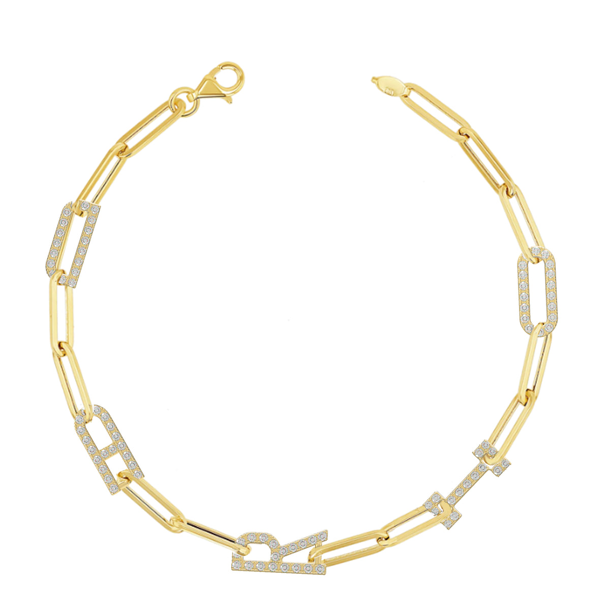 Paper clip chain Bracelet with pave letters