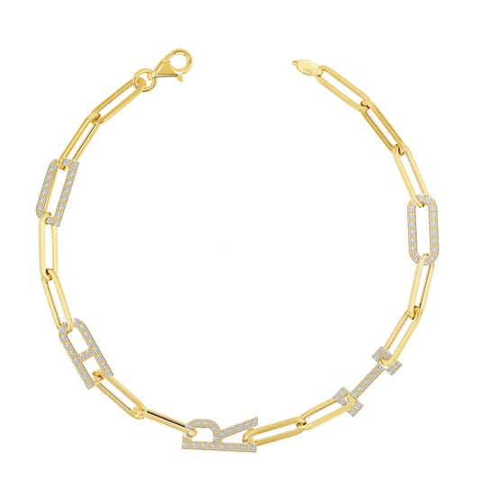 Paper clip chain Bracelet with pave letters