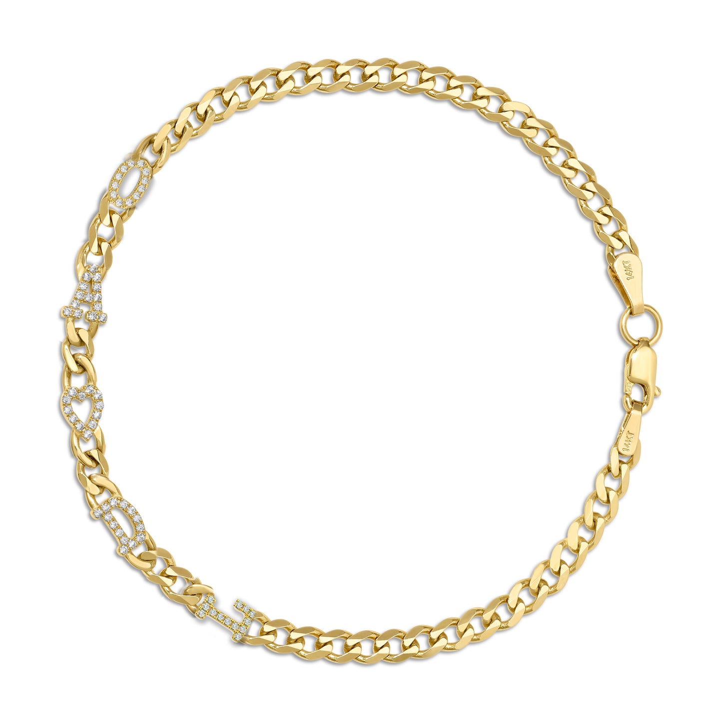 Small curb chain bracelet with pave letters