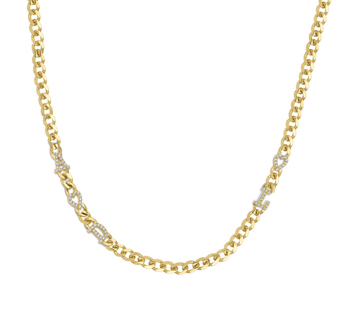 Small curb chain necklace with pave letters