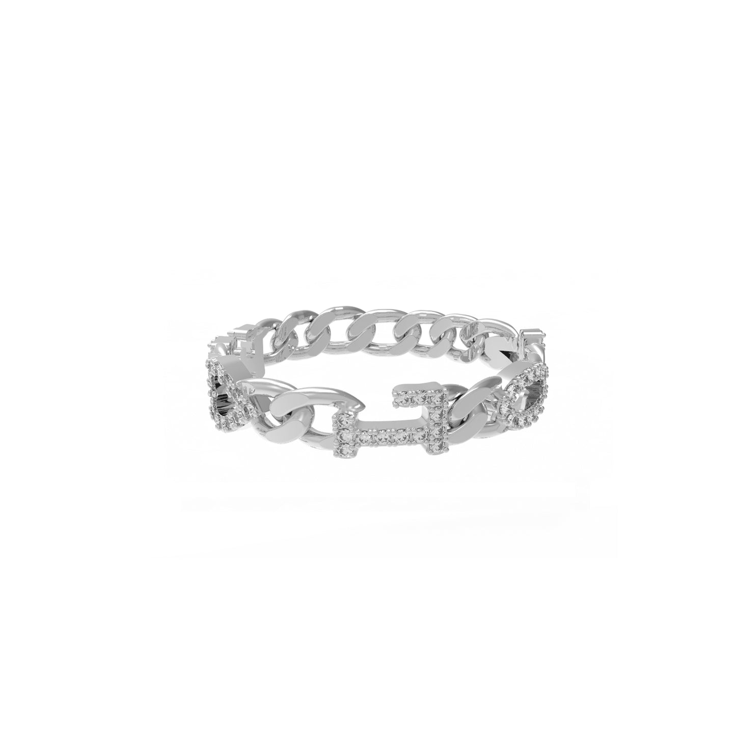 Small Curb Chain Ring with Diamond Letters