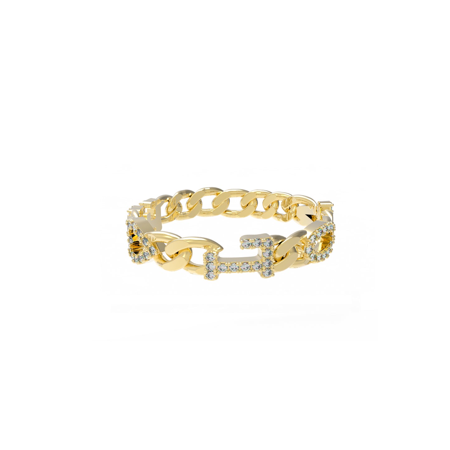 Small Curb Chain Ring with Diamond Letters