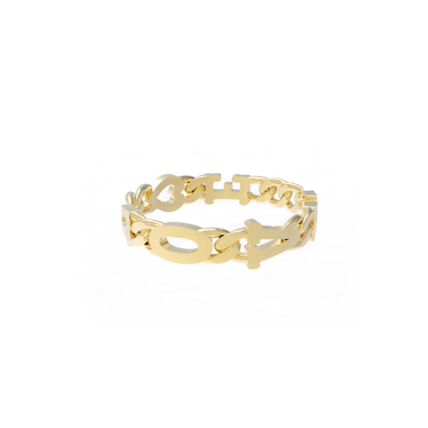 Small Curb Chain Ring with Gold Letters