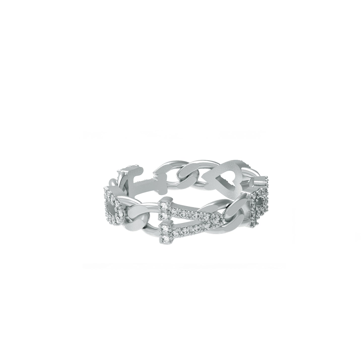 Large curb chain Ring with diamond letters