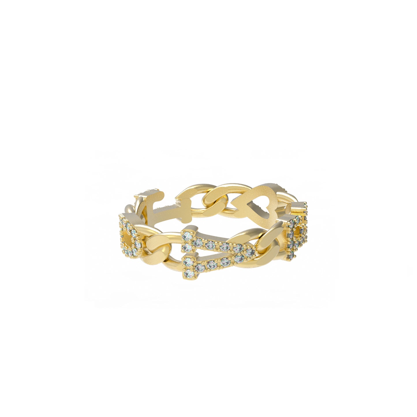 Large curb chain Ring with diamond letters
