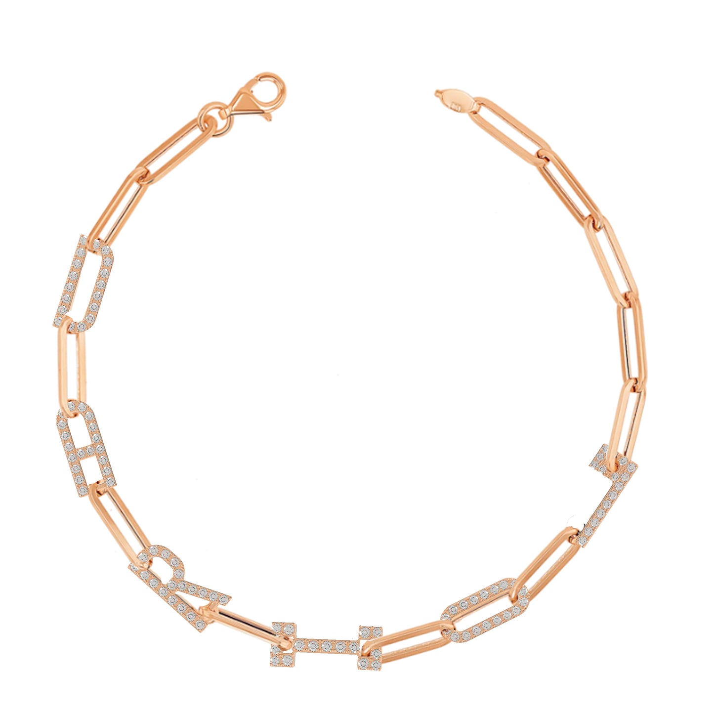 Paper clip chain Bracelet with pave letters