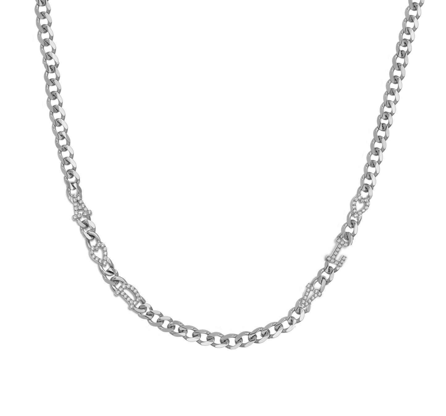 Small curb chain necklace with pave letters