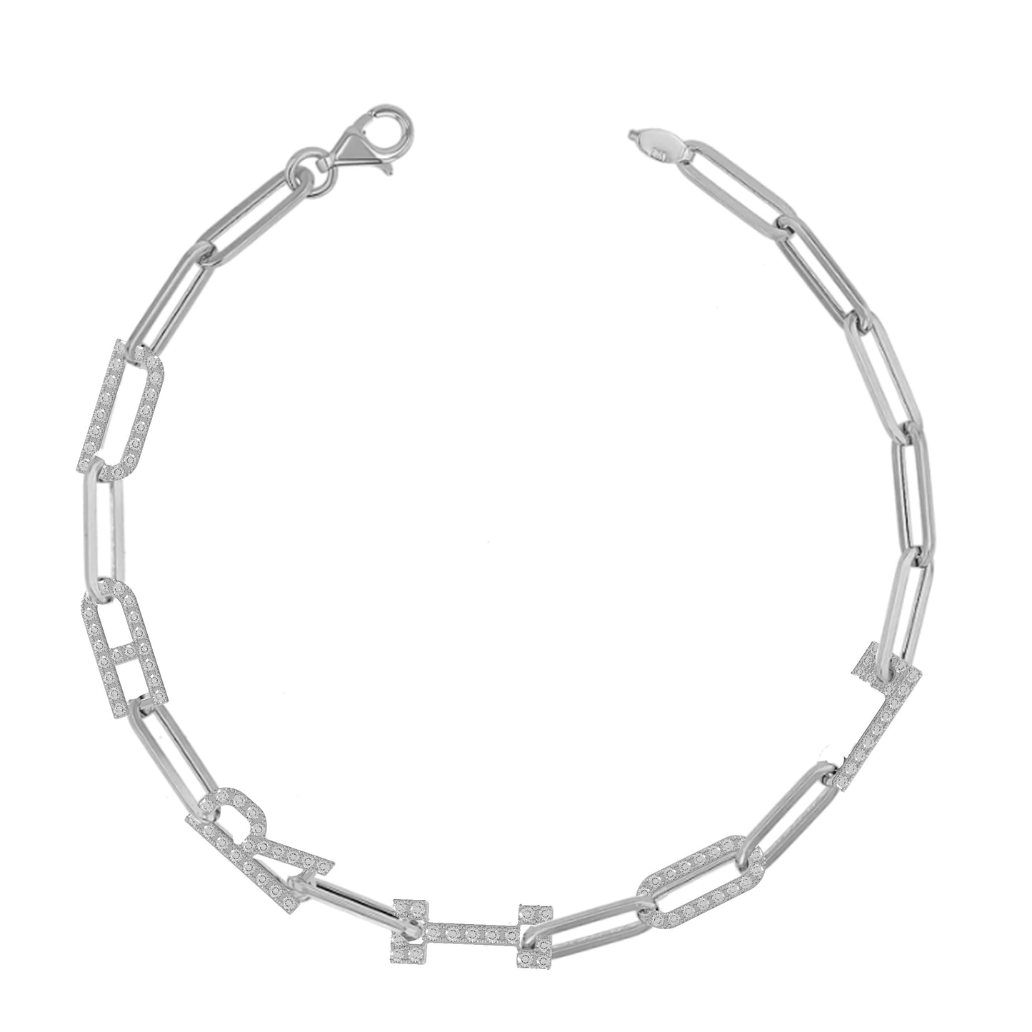 Paper clip chain Bracelet with pave letters