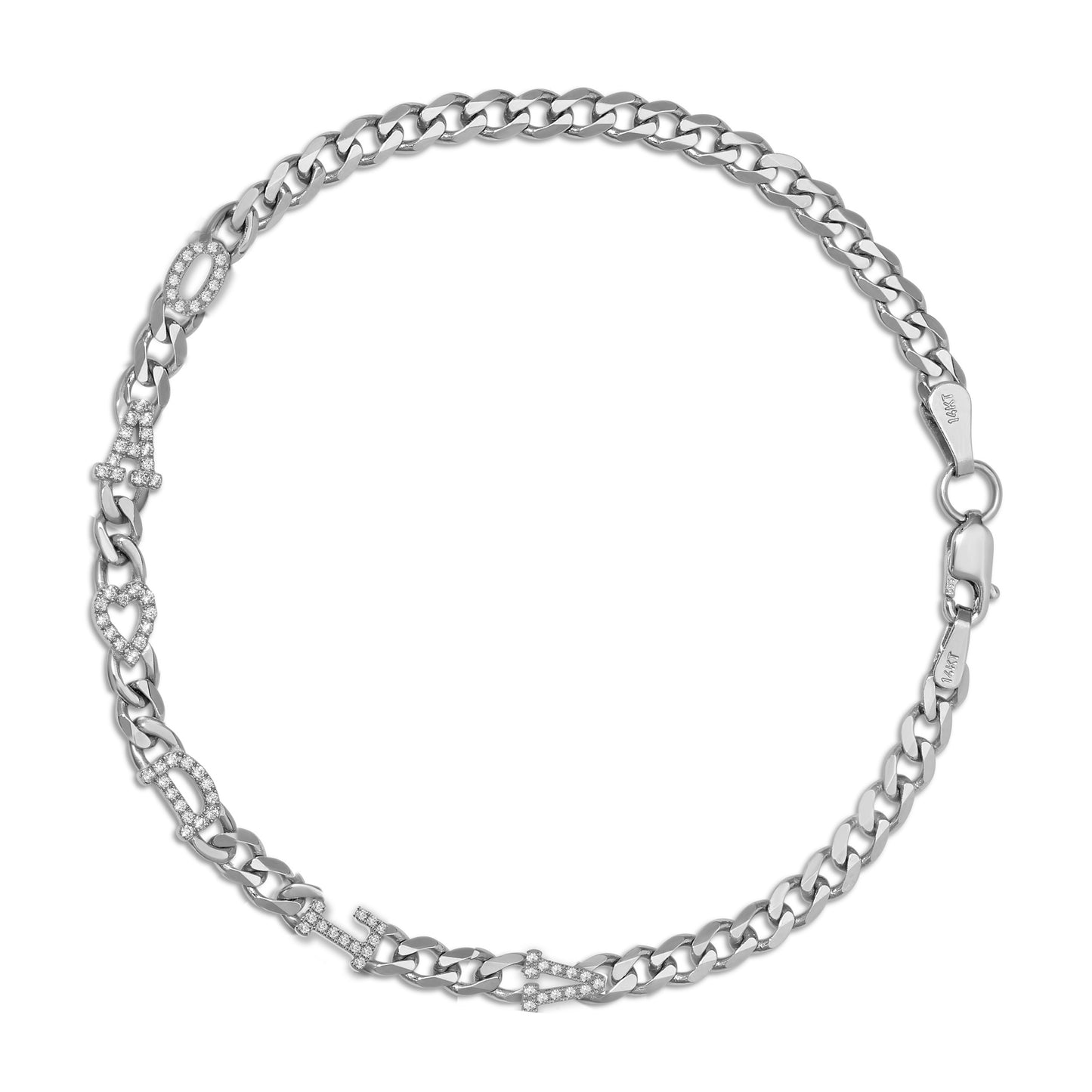 Small curb chain bracelet with pave letters