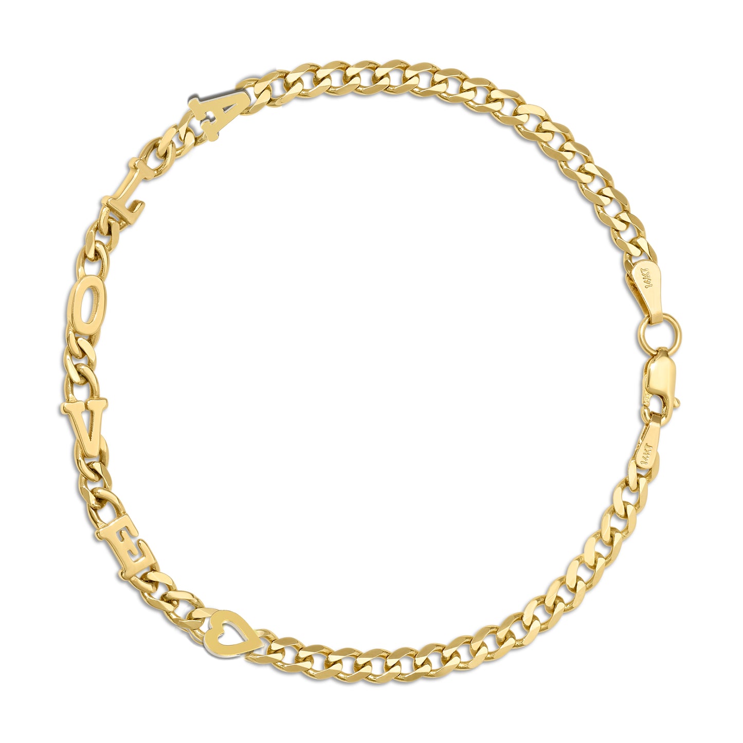 Small curb chain bracelet with Gold letters