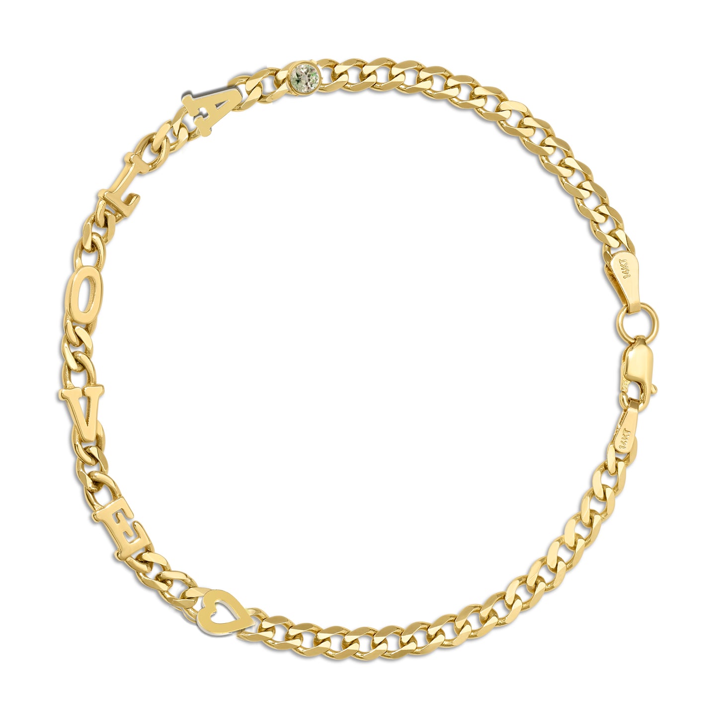 Small curb chain bracelet with Gold letters
