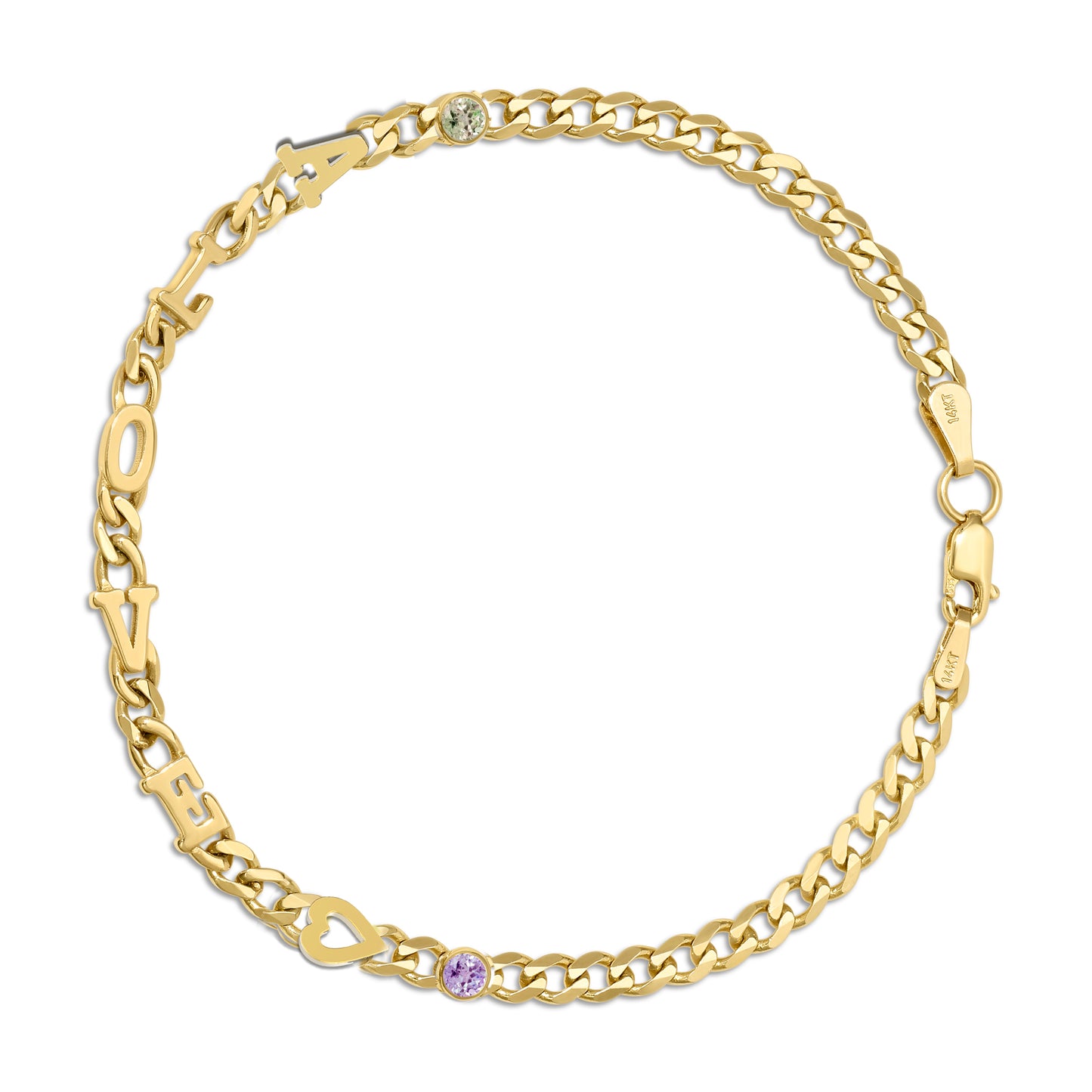 Small curb chain bracelet with Gold letters