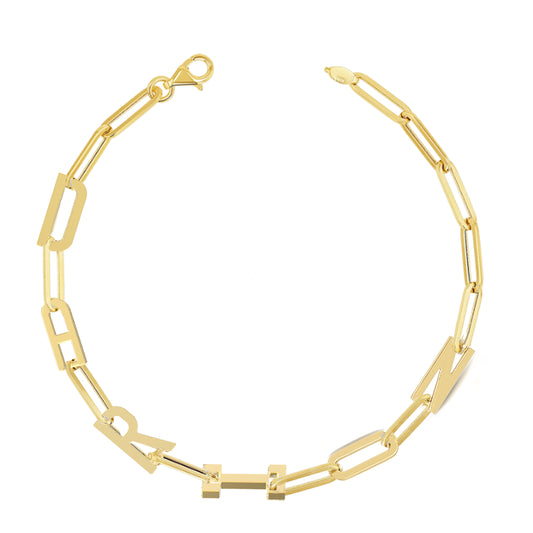 Paper clip chain Bracelet with gold letters