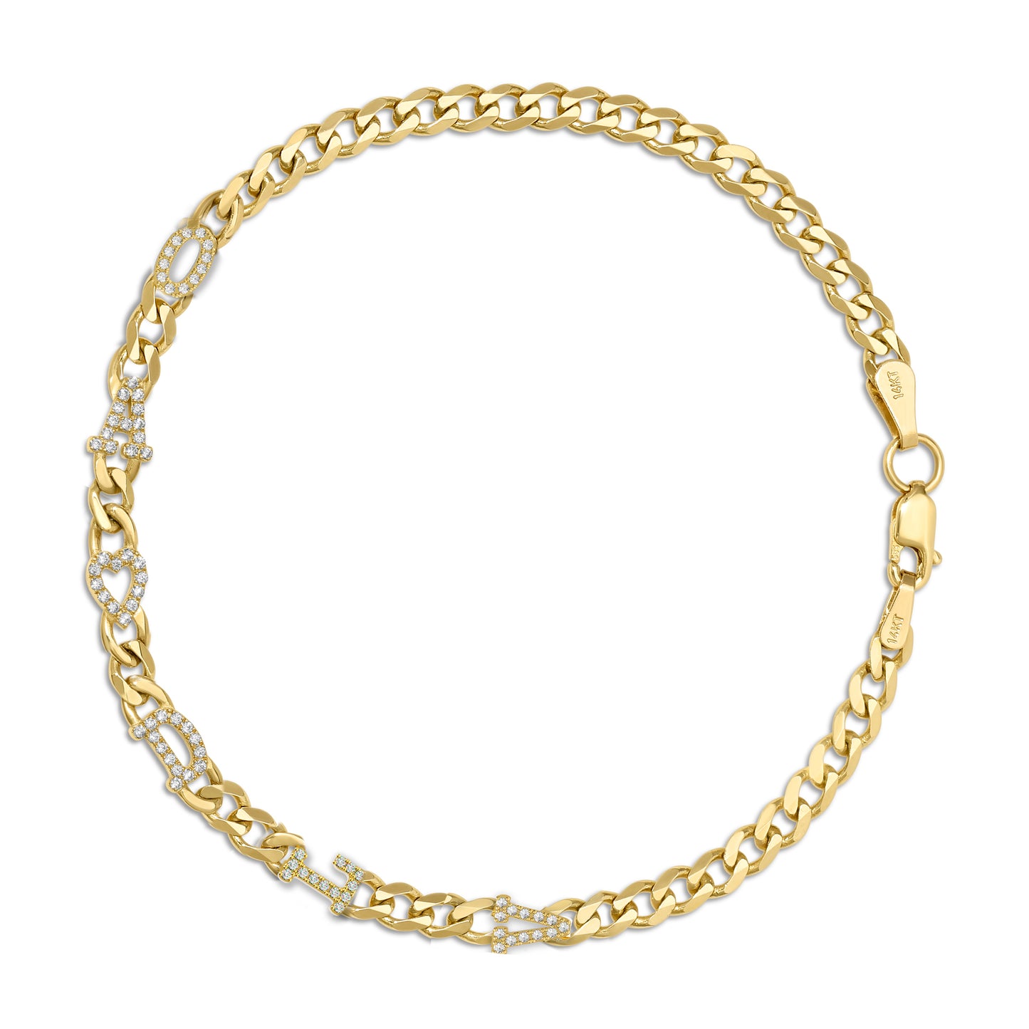 Small curb chain bracelet with pave letters
