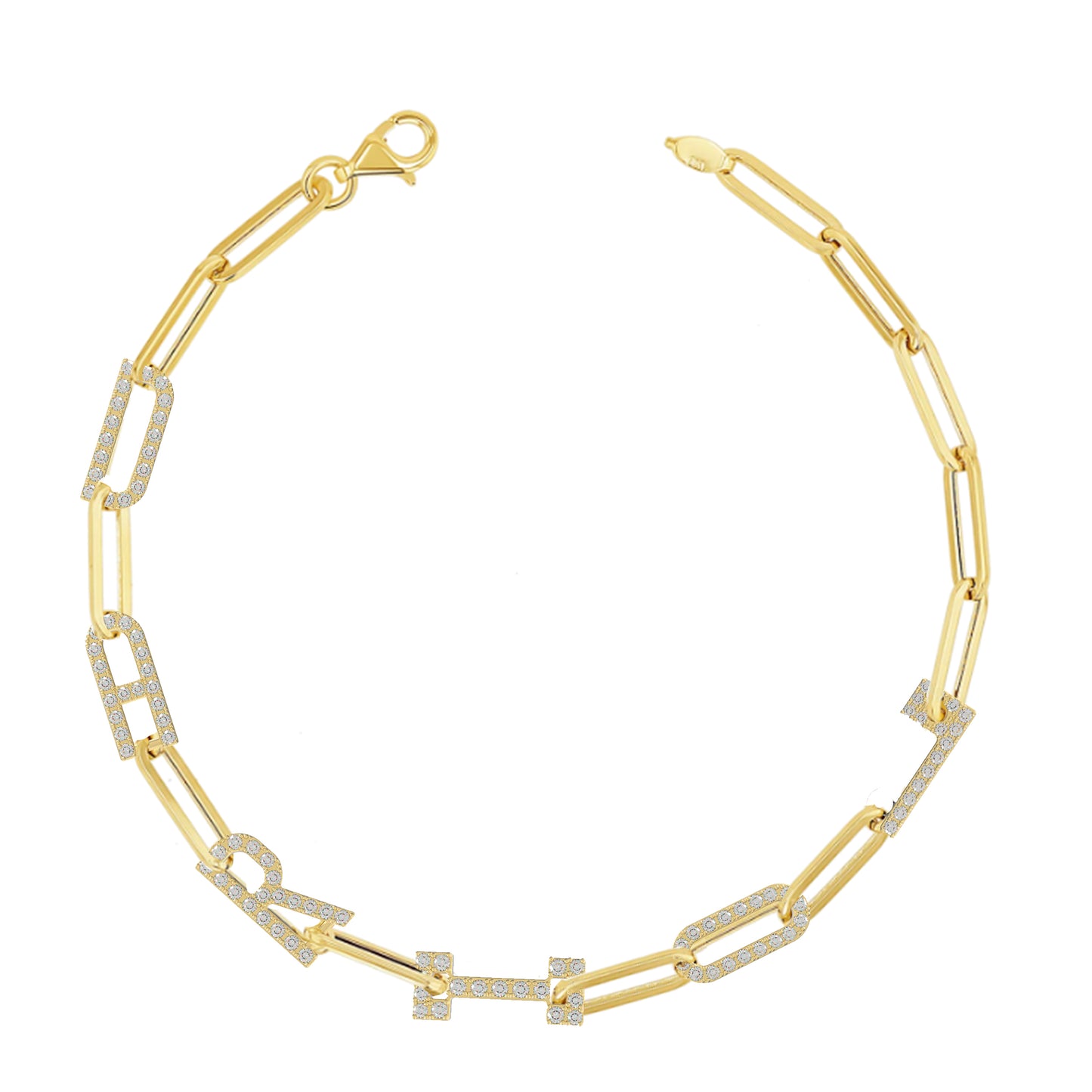 Paper clip chain Bracelet with pave letters