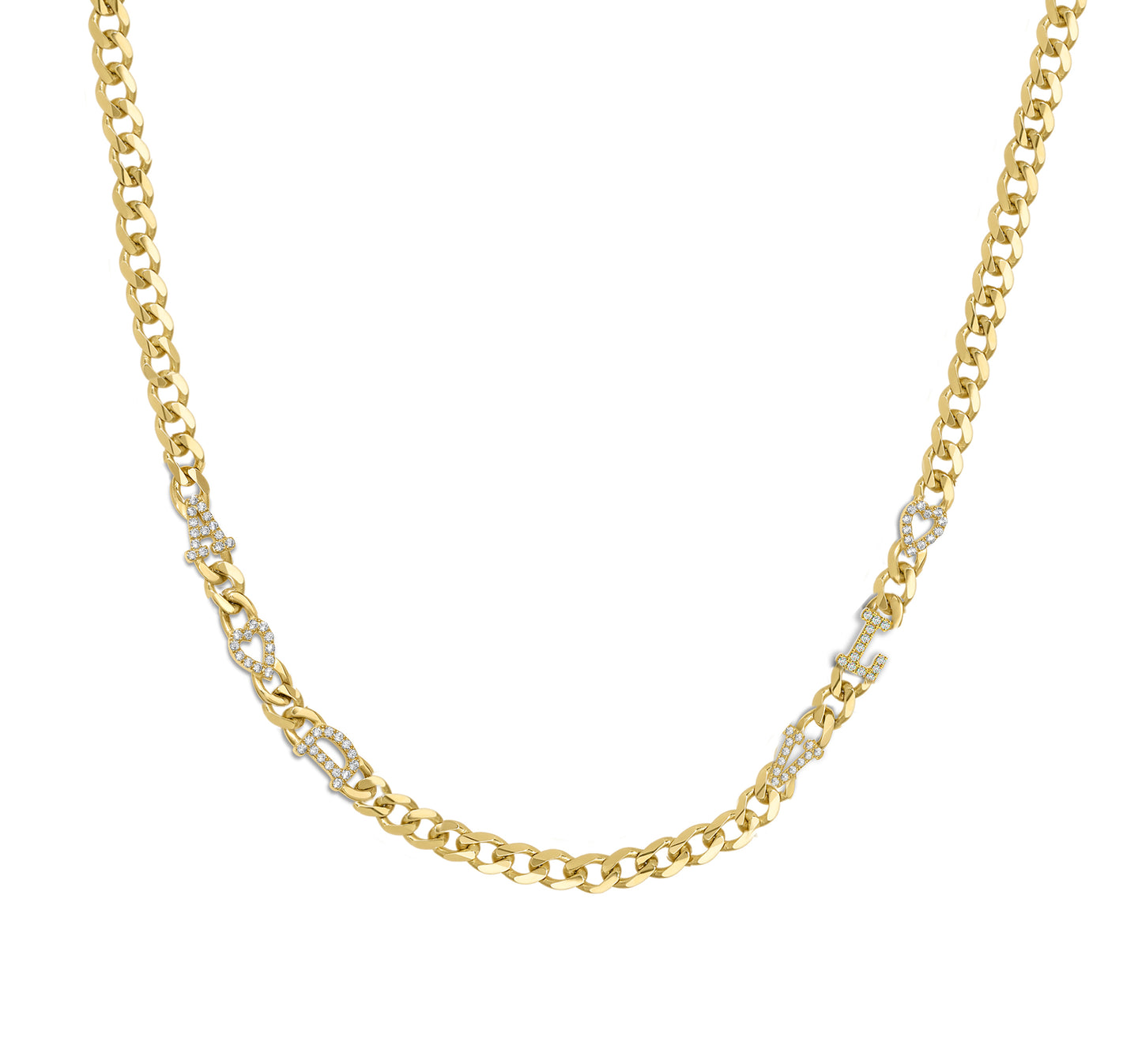 Small curb chain necklace with pave letters