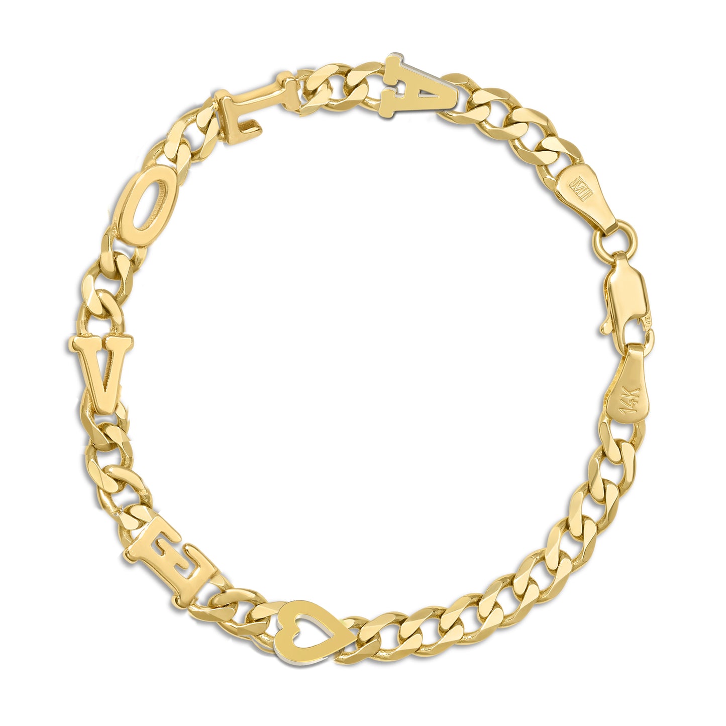Large curb chain bracelet with Gold letters