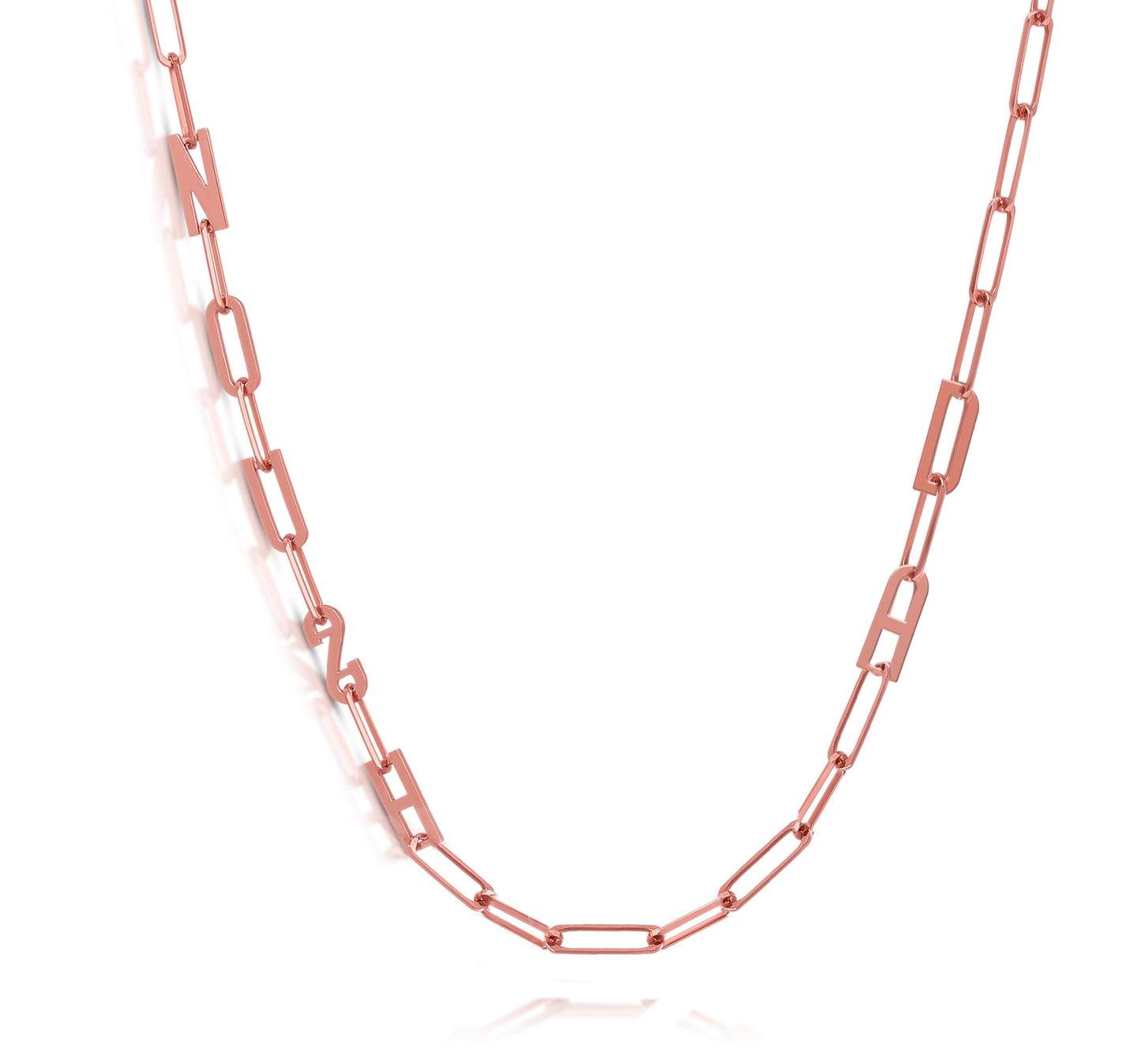 Paper clip chain necklace with solid letters
