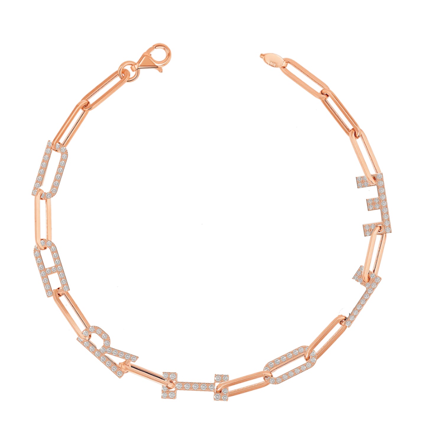 Paper clip chain Bracelet with pave letters