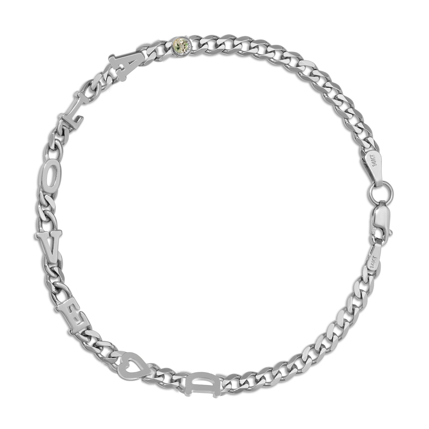 Small curb chain bracelet with Gold letters