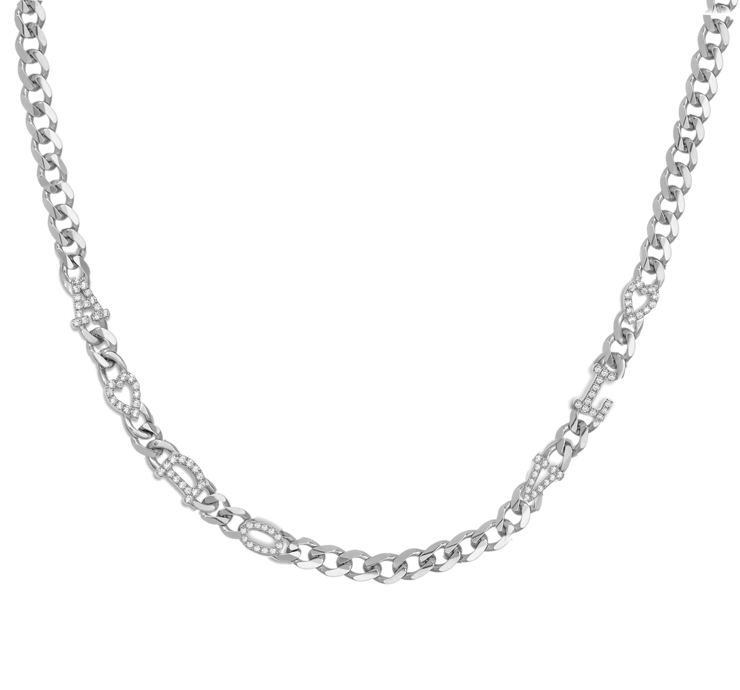 Large curb chain necklace with pave letterrs