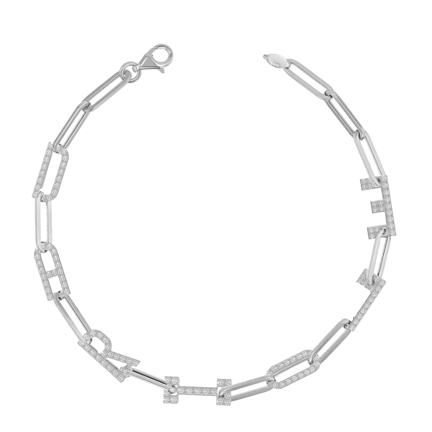 Paper clip chain Bracelet with pave letters