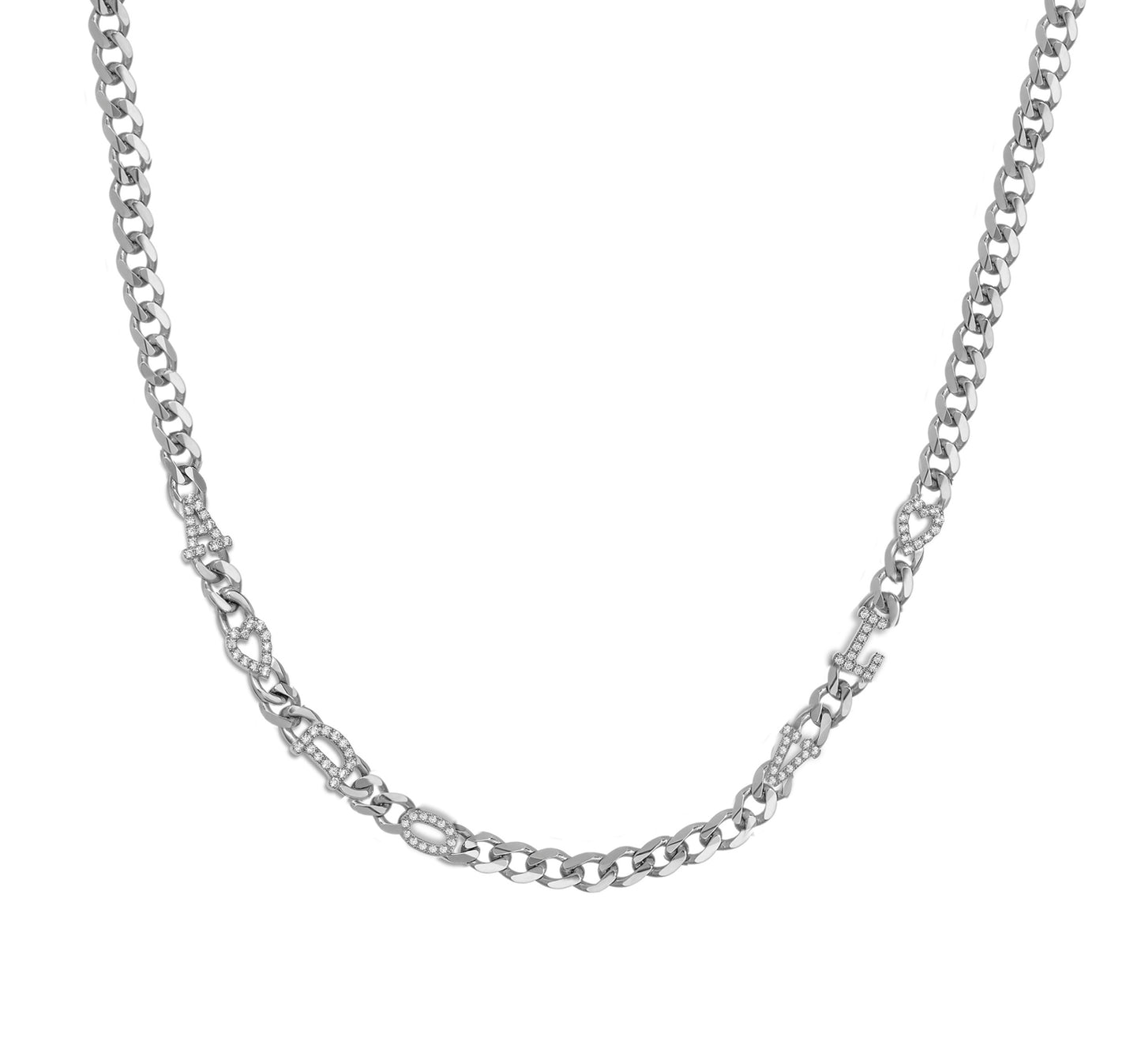 Small curb chain necklace with pave letters