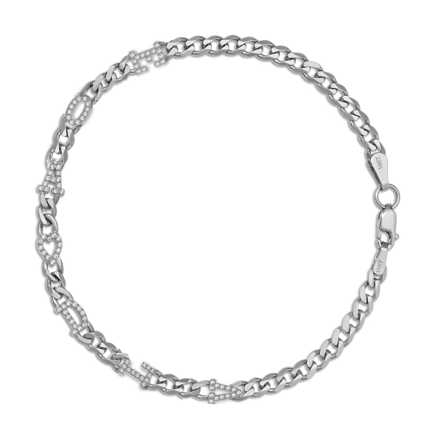 Small curb chain bracelet with pave letters