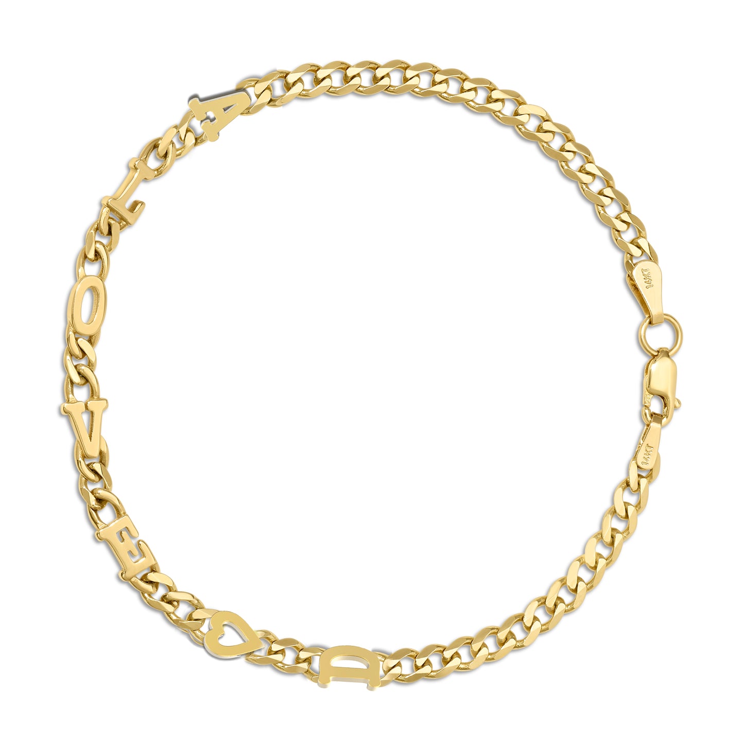 Small curb chain bracelet with Gold letters