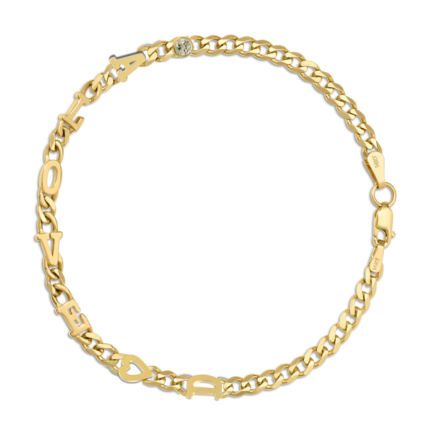Small curb chain bracelet with Gold letters