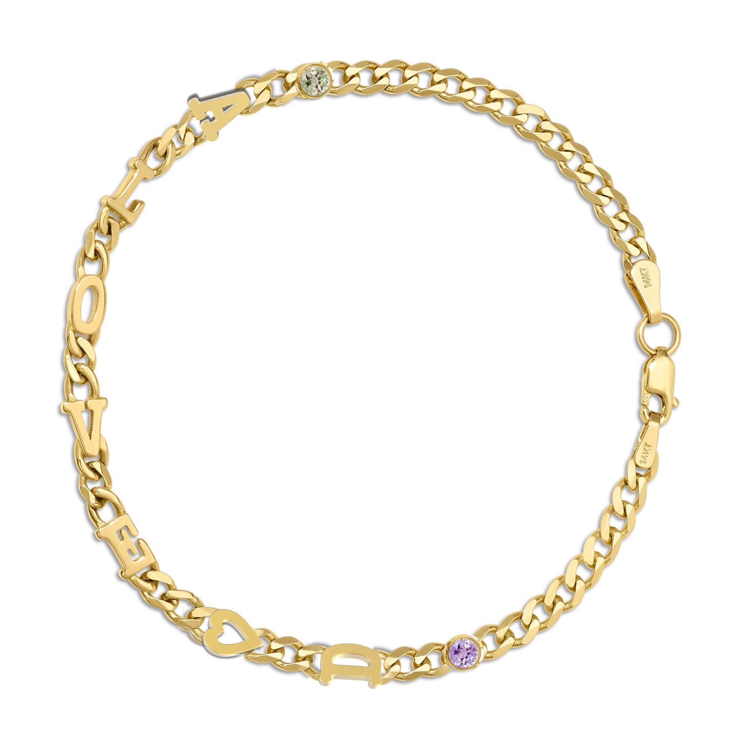 Small curb chain bracelet with Gold letters
