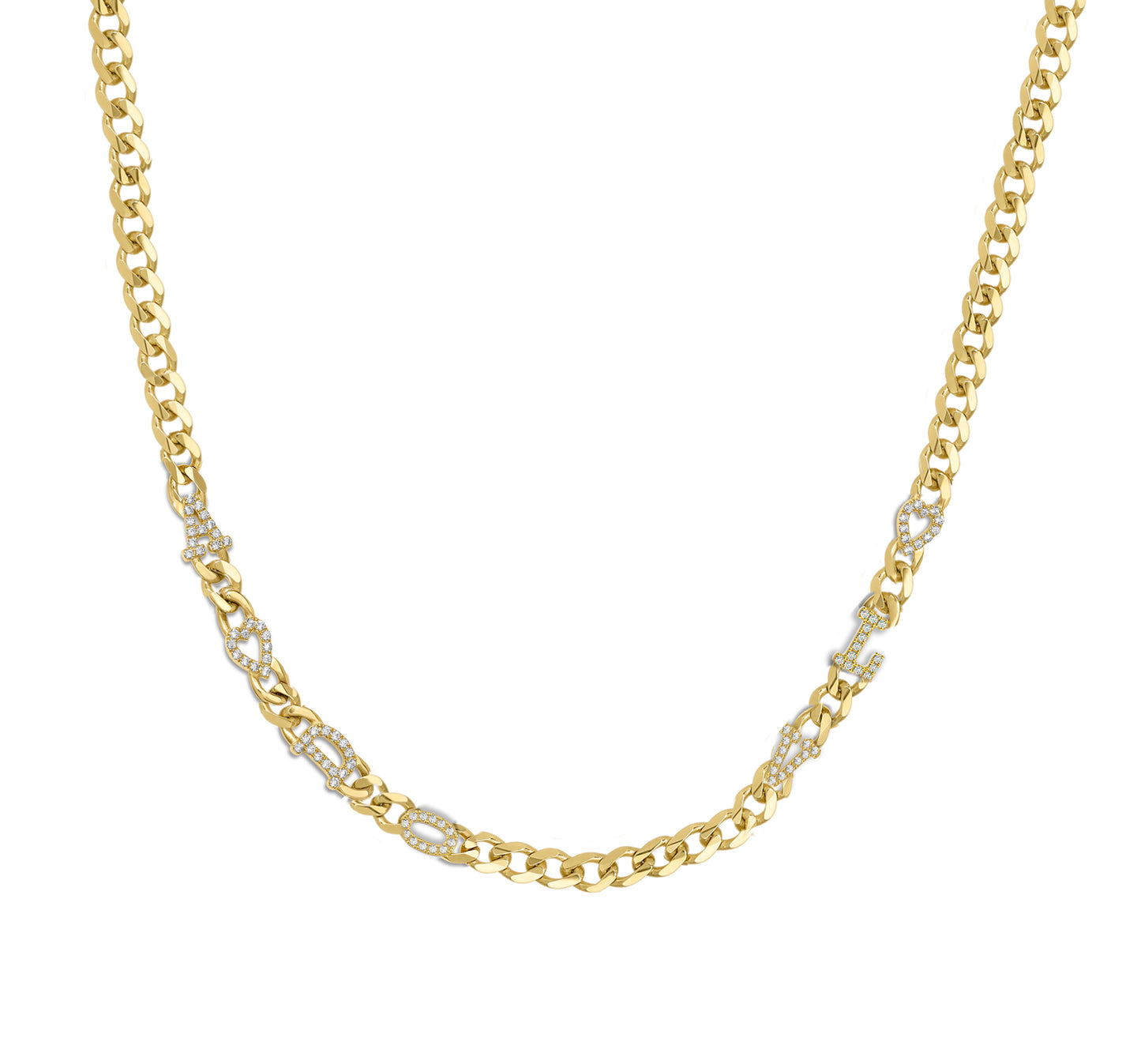 Small curb chain necklace with pave letters
