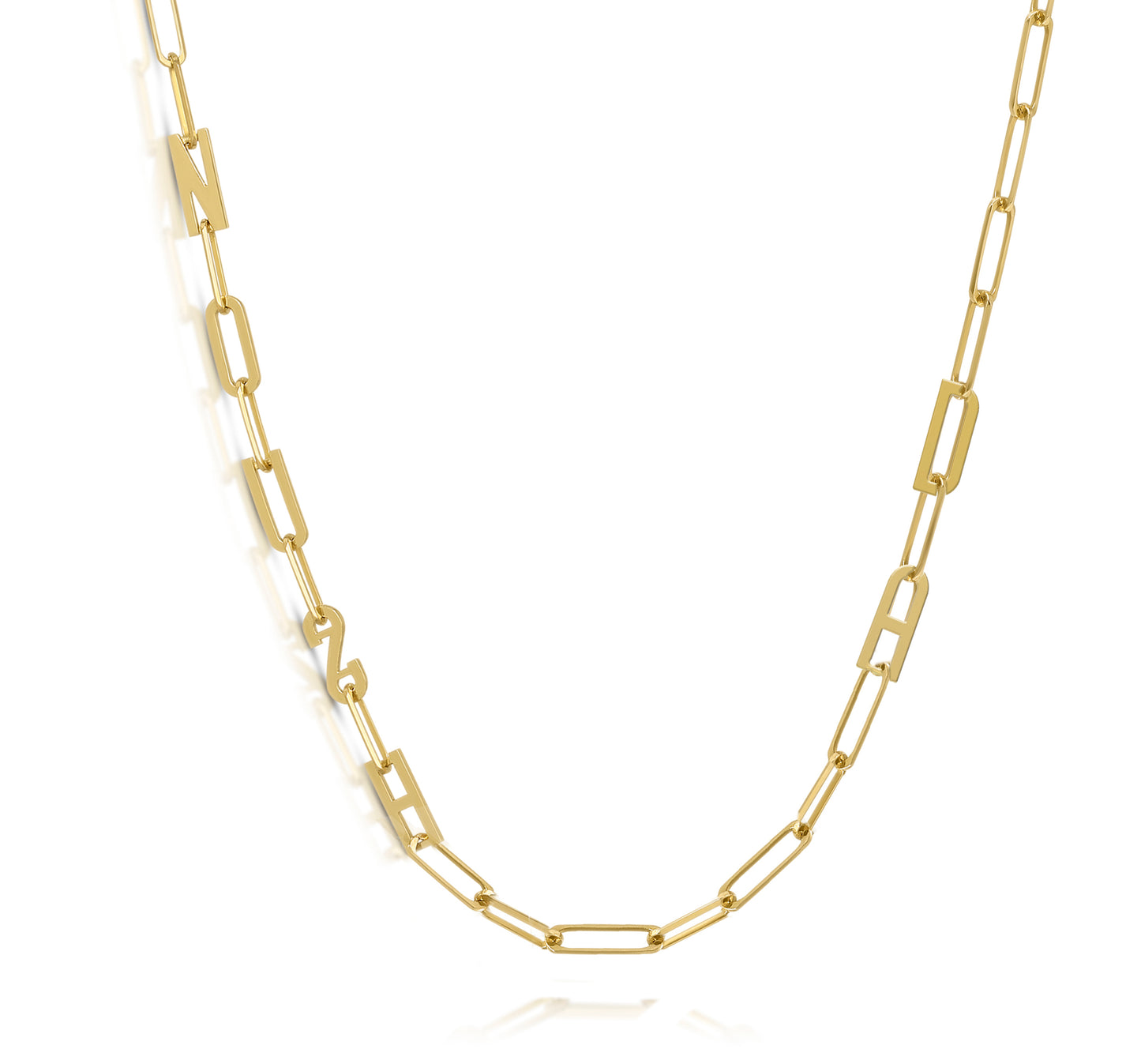 Paper clip chain necklace with solid letters
