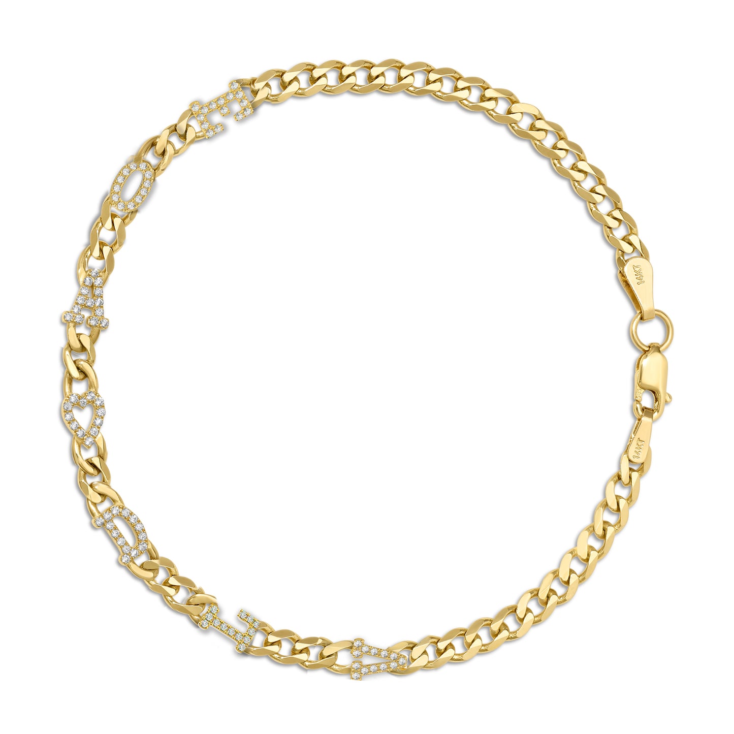 Small curb chain bracelet with pave letters
