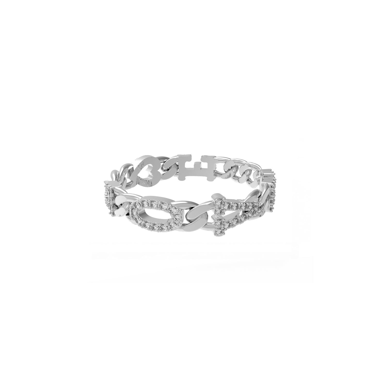 Small Curb Chain Ring with Diamond Letters