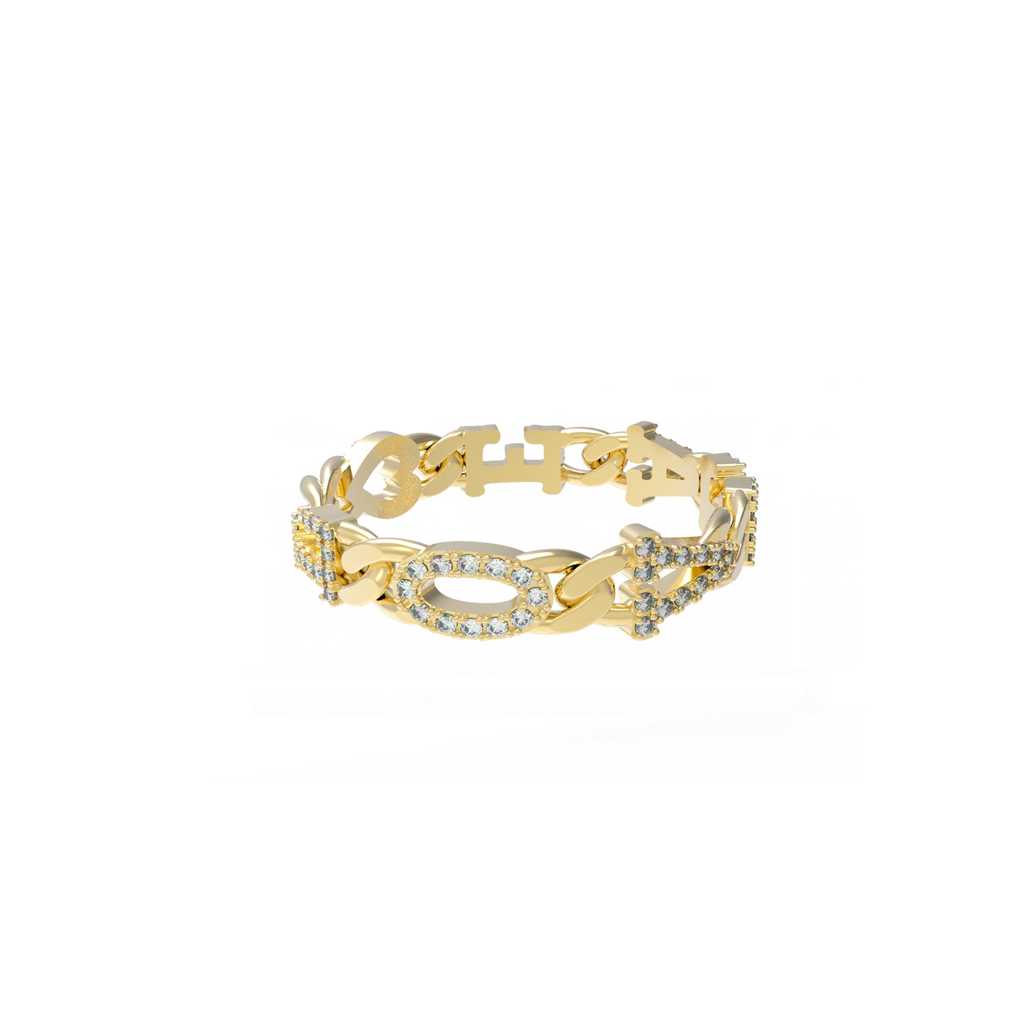 Small Curb Chain Ring with Diamond Letters