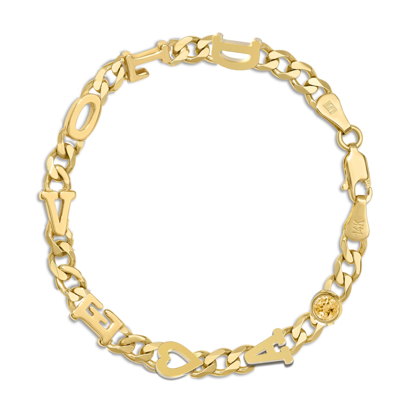 Large curb chain bracelet with Gold letters