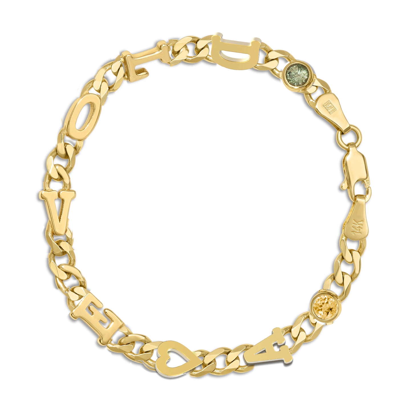 Large curb chain bracelet with Gold letters
